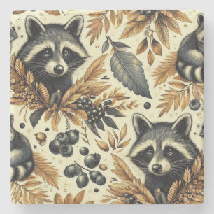Cute Vintage Racoon Pattern Stone Coaster