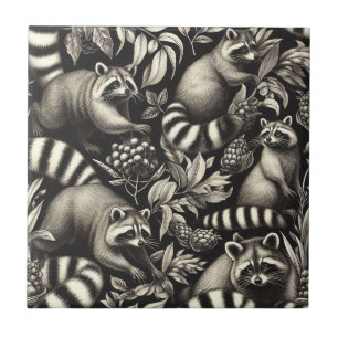 Cute Vintage Racoon Seamless Ceramic Tile
