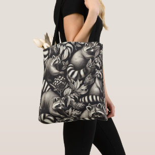Cute Vintage Racoon Seamless Tote Bag