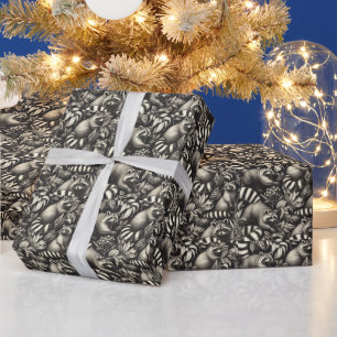 Cute Vintage Racoon Seamless Wrapping Paper
