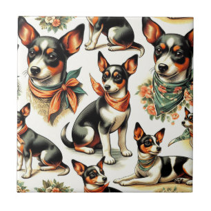 Cute Vintage Rat Terrier Seamless Ceramic Tile