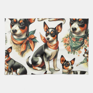 Cute Vintage Rat Terrier Seamless Tea Towel