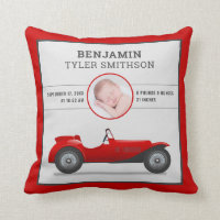 Cute Vintage Red Race Car Baby Photo Birth Stats