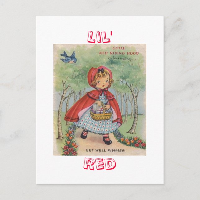 Cute Vintage Red Riding Hood Postcard (Front)