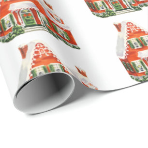 Cute Vintage Red & White Christmas House Wrapping Paper