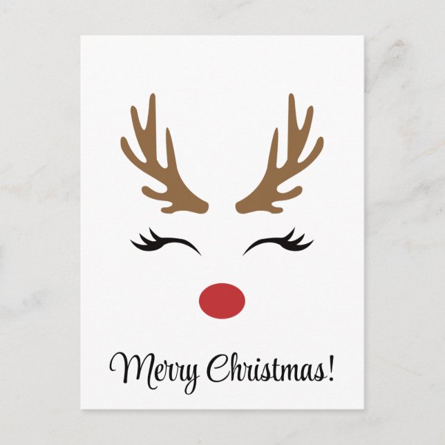 Cute Vintage Reindeer Merry Christmas Postcard (Front)