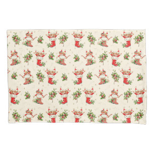 Cute Vintage Retro Christmas Red Green Elves  Pillowcase