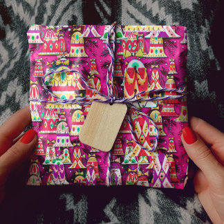 Cute vintage retro colourful bells Christmas pink Wrapping Paper