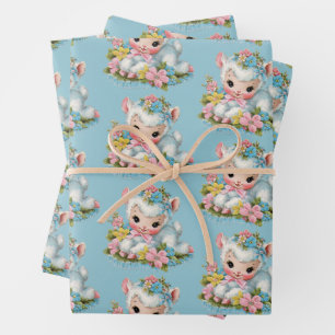 Cute Vintage Retro Easter Lamb Gift Wrap