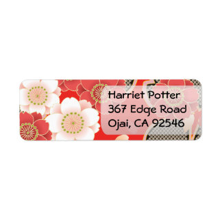 Cute Vintage Retro Floral Red White Vector Return Address Label