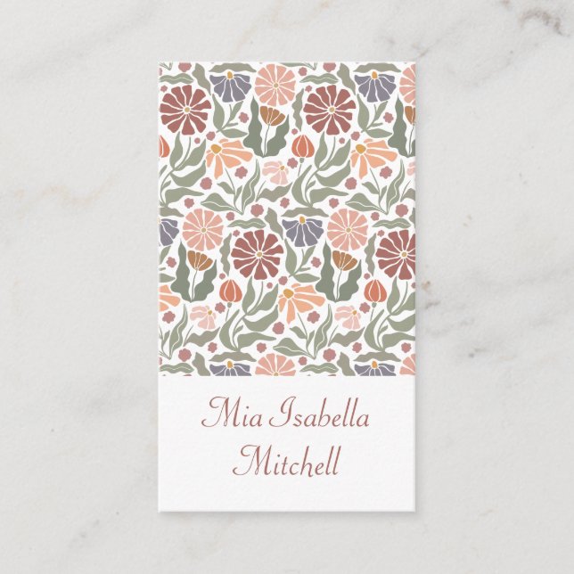 Cute Vintage Retro Flowers Business Card (Front)