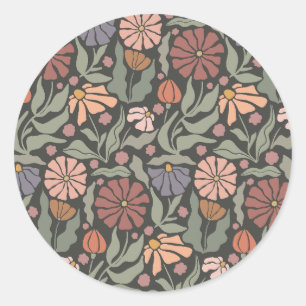 Cute Vintage Retro Flowers Classic Round Sticker