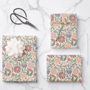 Cute Vintage Retro Flowers Wrapping Paper Sheets