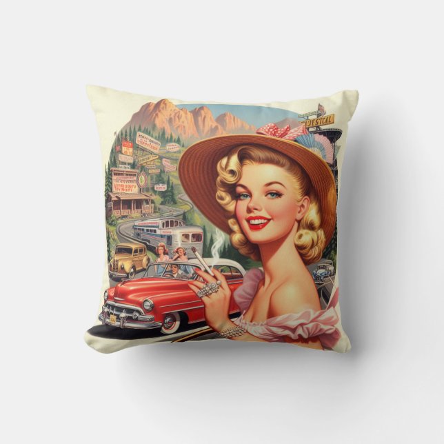 Cute Vintage Retro Girl Painting Cushion (Front)