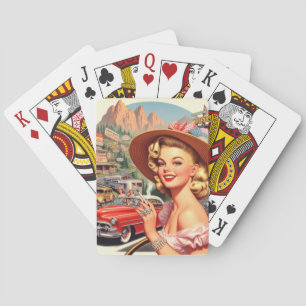 Cute Vintage Retro Girl Painting Playing Cards