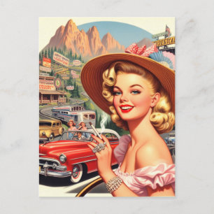 Cute Vintage Retro Girl Painting Postcard
