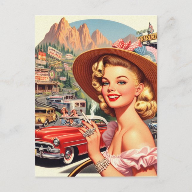 Cute Vintage Retro Girl Painting Postcard (Front)