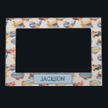 Cute Vintage Retro Planes Aviation Pattern Boy Magnetic Frame<br><div class="desc">Customisable name design with a cute pattern of watercolor-painted vintage-style planes and zeppelins.</div>