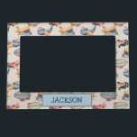 Cute Vintage Retro Planes Aviation Pattern Boy Magnetic Frame<br><div class="desc">Customisable name design with a cute pattern of watercolor-painted vintage-style planes and zeppelins.</div>
