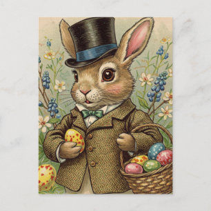 Cute Vintage Retro Rabbit Easter Eggs Postcard