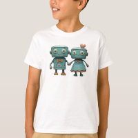 Cute Vintage Robots in Love Couple Art
