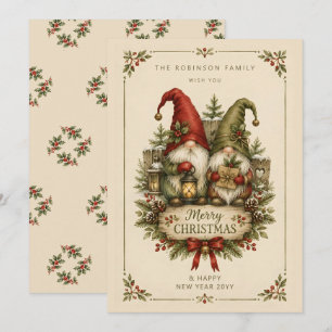 Cute Vintage Rustic Christmas Gnomes TMF26 Holiday Card