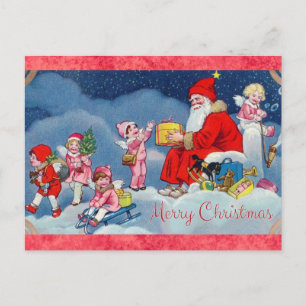 Cute Vintage Santa Angels Christmas Postcard
