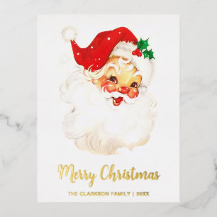 Cute Vintage Santa Claus Christmas Foil Holiday Postcard