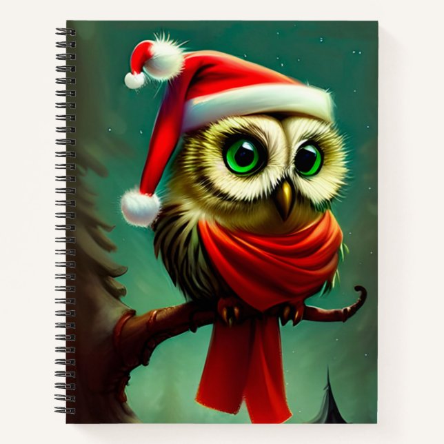 Cute Vintage Santa Owl Christmas Holiday Notebook (Front)