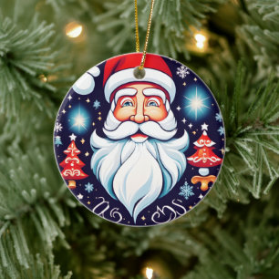 Cute Vintage Santa Round Design Retro Ceramic Ornament