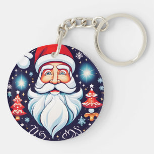 Cute Vintage Santa Round Design Retro Key Ring