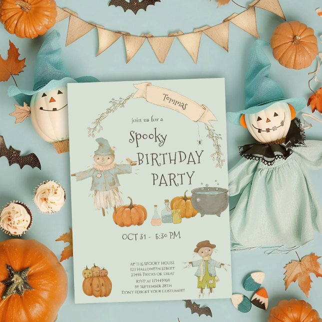 Cute Vintage scarecrow halloween bash Birthday Invitation (Creator Uploaded)
