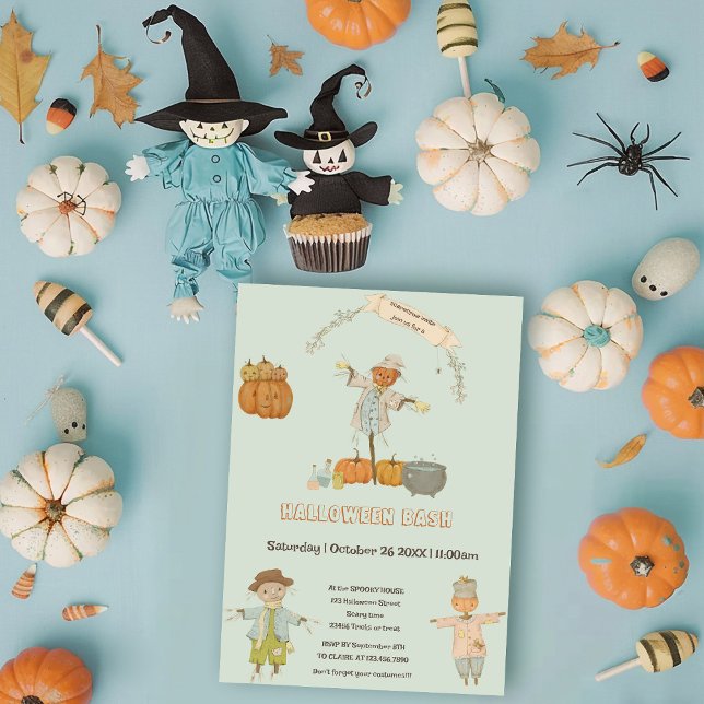 Cute Vintage scarecrow halloween bash Invitation (Creator Uploaded)