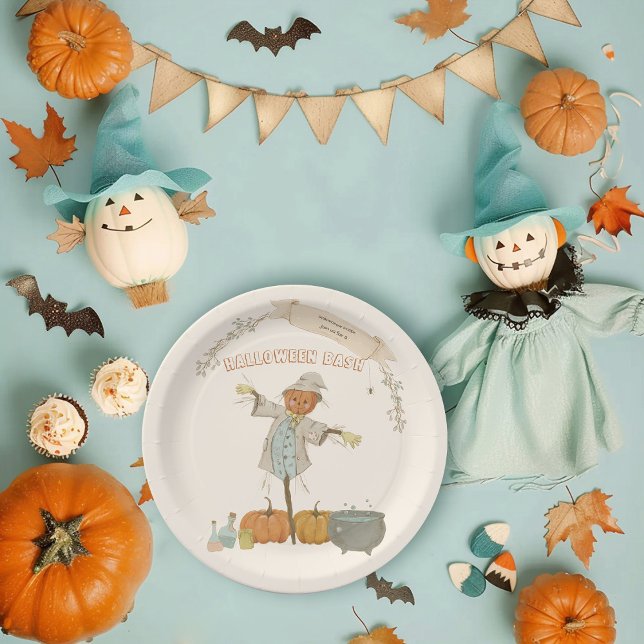 Cute Vintage scarecrow halloween bash Paper Plate (Creator Uploaded)