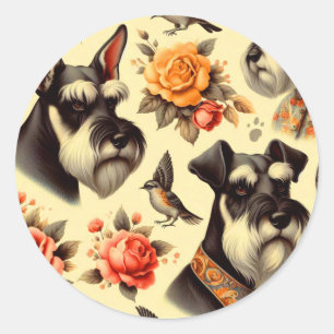 Cute Vintage Schnauzer Classic Round Sticker