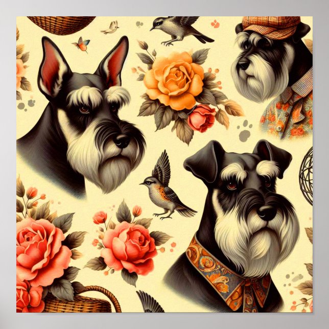 Cute Vintage Schnauzer  Poster (Front)