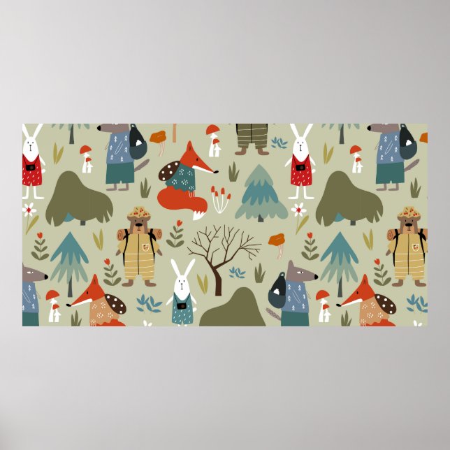 Cute vintage seamless pattern with taiga animals.  poster (Front)
