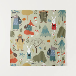 Cute vintage seamless pattern with taiga animals. tapestry