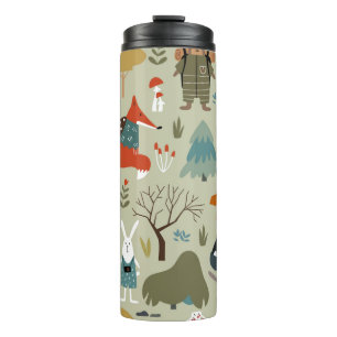 Cute vintage seamless pattern with taiga animals.  thermal tumbler
