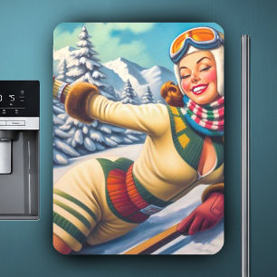 Cute Vintage Ski Pin-Up Magnet