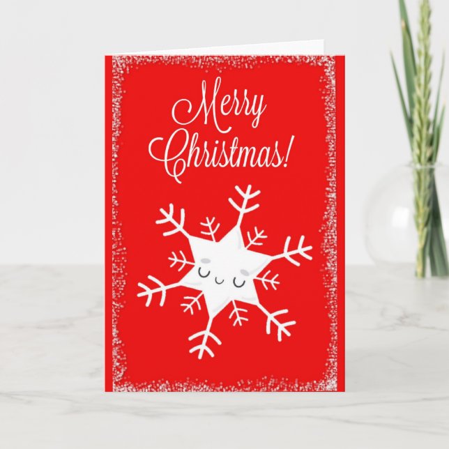 Cute Vintage Snowflake Merry Christmas Holiday Card (Front)
