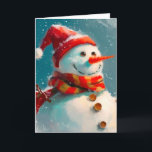 Cute Vintage Snowman Christmas Card<br><div class="desc">What is cuter for a vintage watercolor Christmas card than our whimsical merry snowman? His Santa's cap is on, he has a great retro scarf, and of course ... a carrot nose. Yes, he is happy, with his buttons and stick arms. On the inside of this folded card is the...</div>