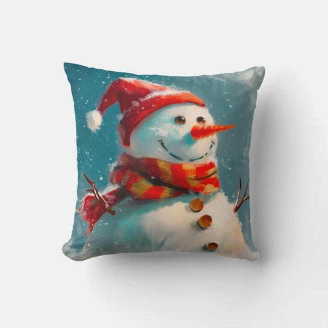 Cute Vintage Snowman Christmas Cushion (Front)