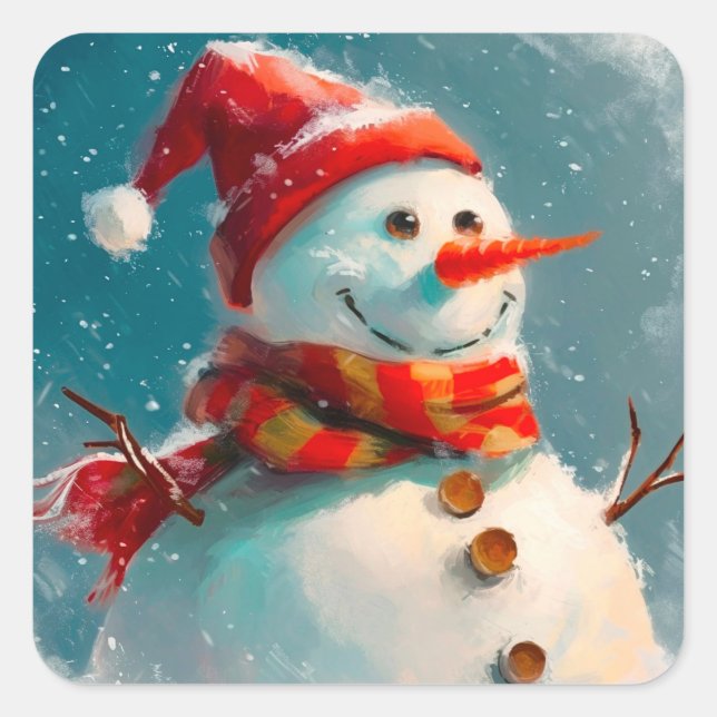Cute Vintage Snowman Christmas Square Sticker (Front)