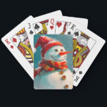 Cute Vintage Snowman Classic Playing Cards<br><div class="desc">A cute little vintage snowman says "It's Christmastime!". For you or makes a fun gift or stocking stuffer for your card-playing friends during the yuletide season. He's got Santa's hat,  a warm fluffy scarf,  and a carrot nose. When you look at him,  you gotta smile.</div>