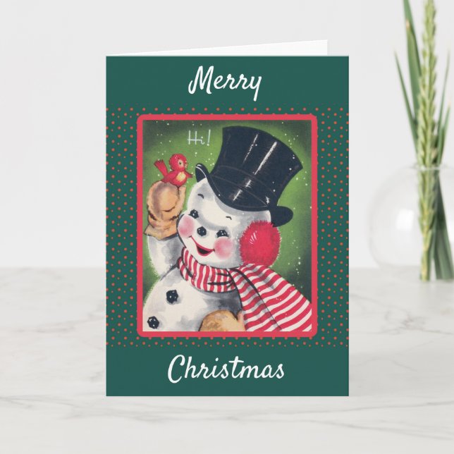 Cute Vintage Snowman Retro Christmas Holiday Card (Front)