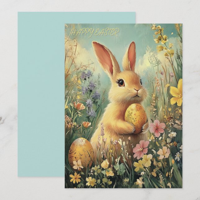 Cute Vintage Spring Bunny Easter Card (Front/Back)