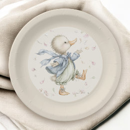 Cute Vintage Storybook Ducky Baby Shower Paper Plate