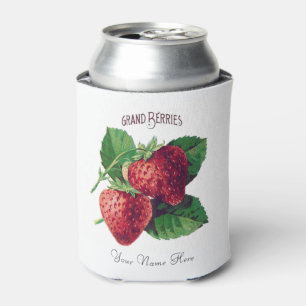 Cute Vintage Strawberry Berry Fruit Add Your Name Can Cooler
