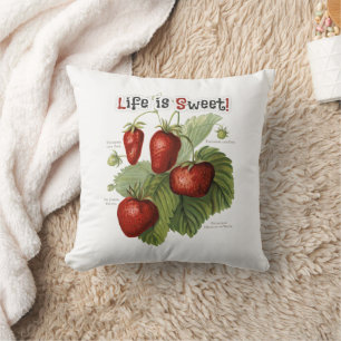 Cute Vintage Strawberry Varieties Life is Sweet Cushion